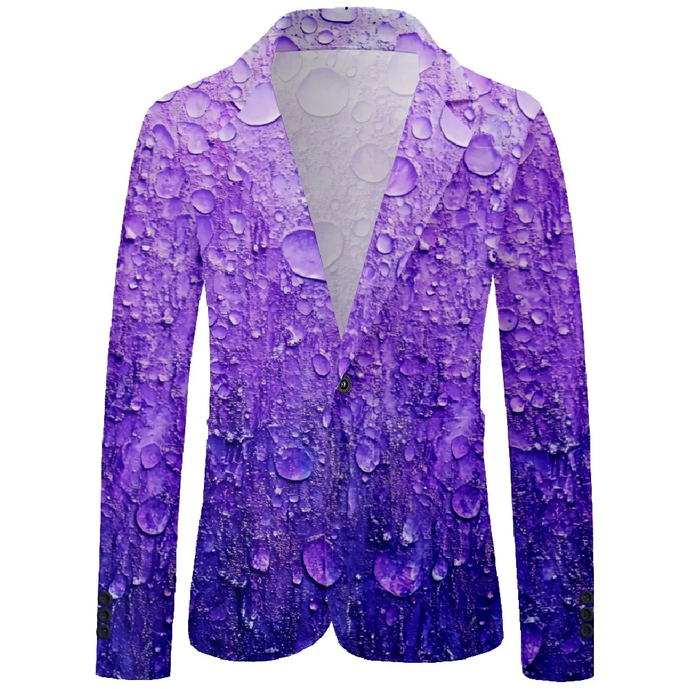 Men Blazer Purple Water Drop Gradient Print One Button Vintage Casual Coat Office Party Nightclub Jacket Slim Fit Blazers Outfit