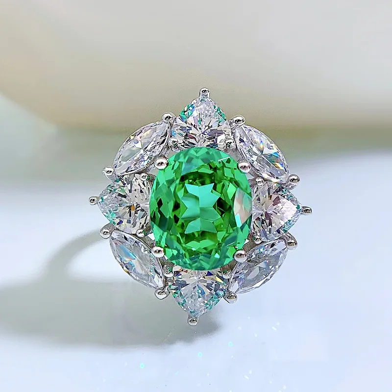 S925 Silver Palaiba Green 10 * 12 High Carbon Diamond European and American Luxury Inlay Design Wholesale