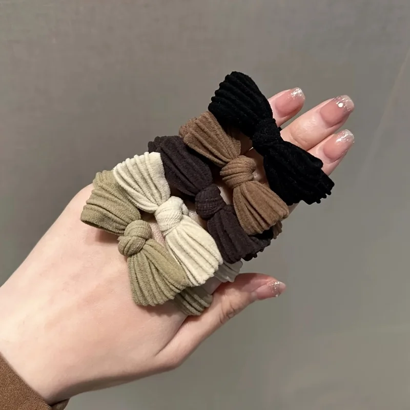 

5-Pack Korean version of simple knotted hair rope milk coffee color versatile bow headrope girl sweet high elastic hair band rubber band