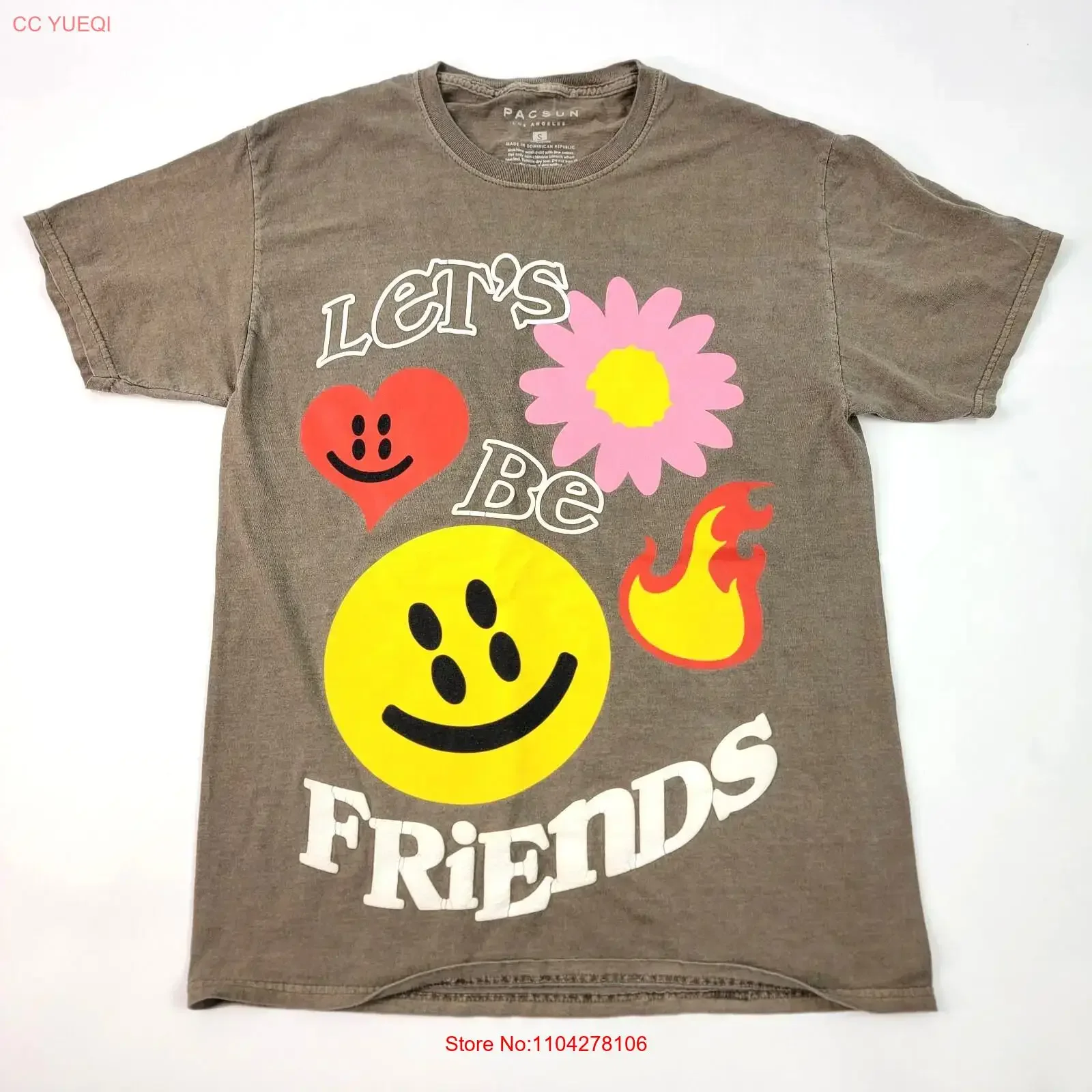 Pac Sun Mens T Shirt Small Brown Let's Be Friends Raised Design vintage Washed fashion Unisex Breathable homme Versatile