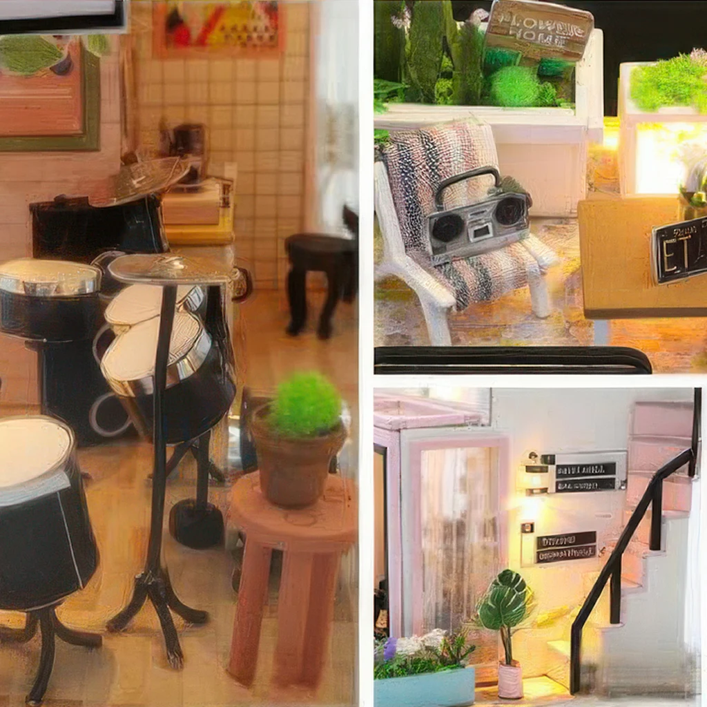 مجموعة أدوات بيت الدمى الخشبية ثلاثية الأبعاد من OUZEY - استوديو "استوديو الضوء المتغير" مع الأثاث ومنزل مصغر LED قابل للبرمجة وهدية العطلات