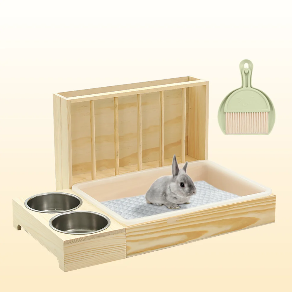 

Кормушка сена для кроликов 4-в-1 с ящиком для мусора | Комбинированный деревянный унитаз с подачей | Легко очищаемый | 2 миски в комплекте | Идеально подходит для кролика