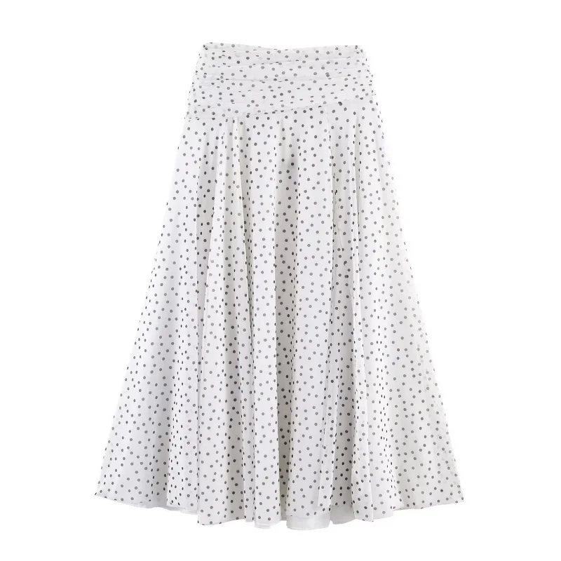 Summer Polka Dot A-Line Long Skirt Women High Waist Pleated MIDI Skirts Female Elegant Holidays Wear 2026 New
