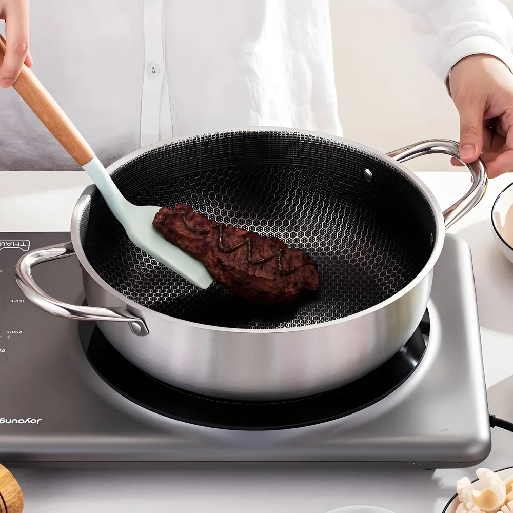 Thickened 30CM Stainless Steel Hotpot Physical Non Stick Soup Pot Dual Handle Shabu Shabu Pot For Home Kitchen