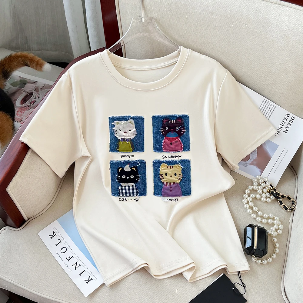 

Summer Short Sleeve Casual Clothes Design Niche Loose Short-sleeved T-shirt for Women American Retro Versatile New Top