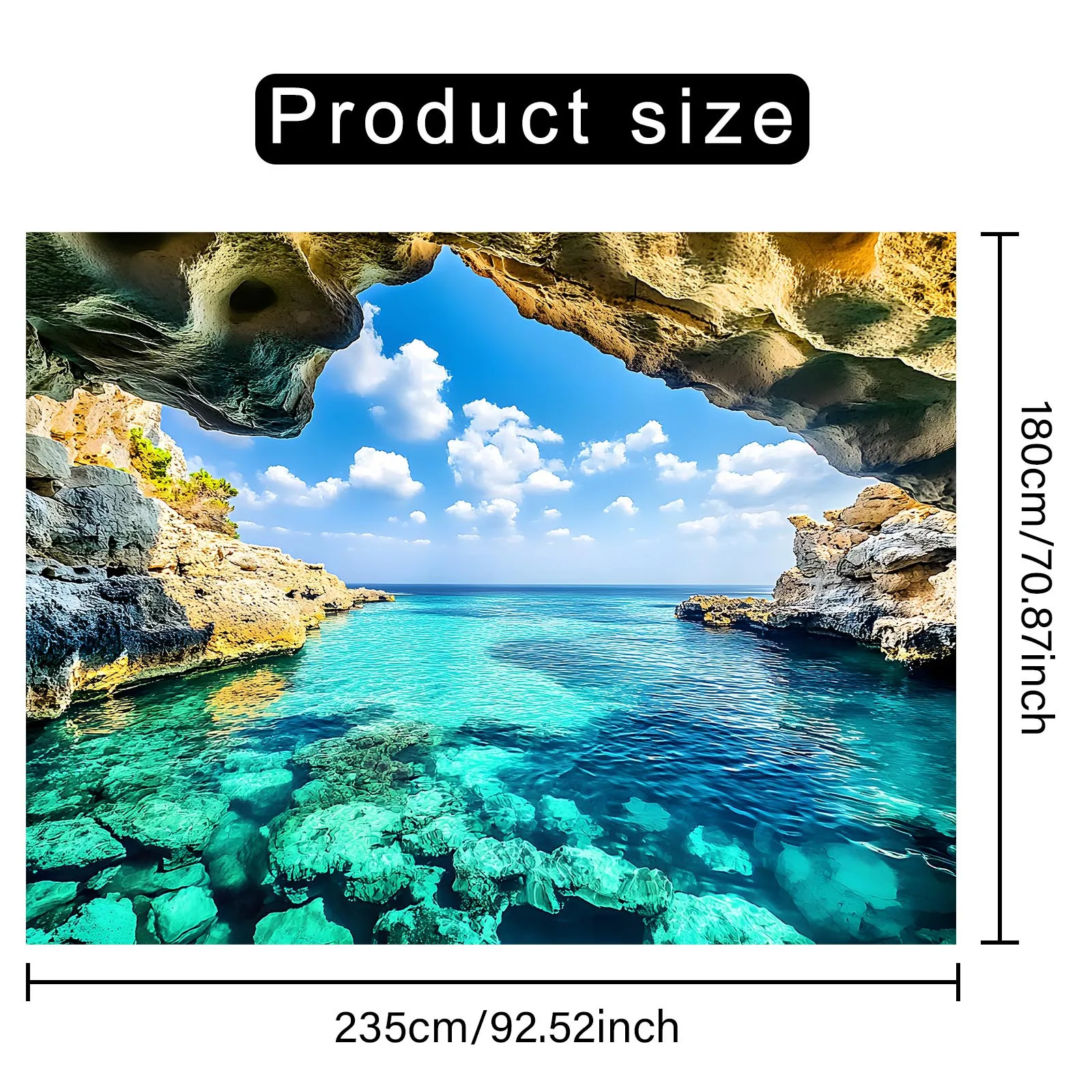 قطعة واحدة من لافتة خلفية عرض كهف البحر من البوليستر، ديكور حائط متعدد الاستخدامات لكشك الصور والحفلات للاستخدام الداخلي والخارجي، لا