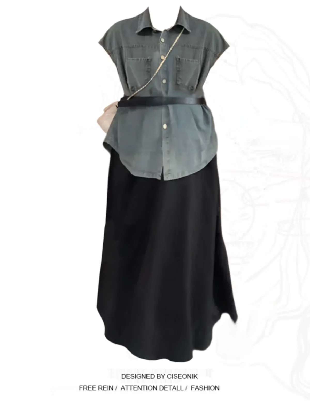 

Джинсовый жилет больших размеров, женский летний новый свободный утягивающий юбка с высокой талией, комплект из двух предметов, модная повседневная одежда