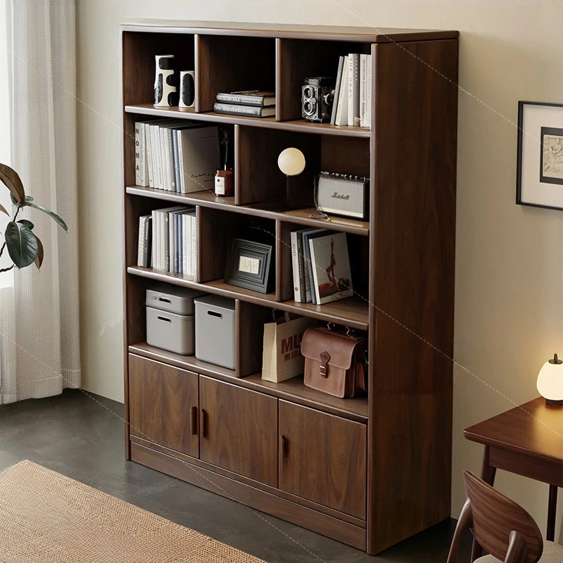 

Solid wood bookcase, floor-to-ceiling shelf, integrated against the wall, storage, student home office