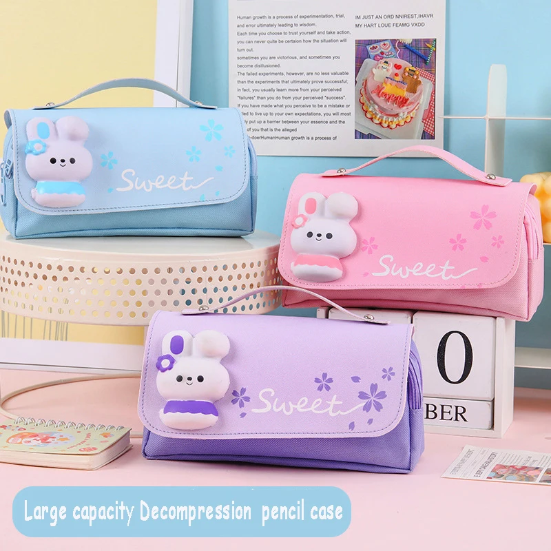 Imagem -02 - Chen Lin-coelho Descompressão Lápis Case para Meninas Impermeável Grande Capacidade 3d Pen Bolsa Estudante Papelaria Kawaii Bonito 1pc