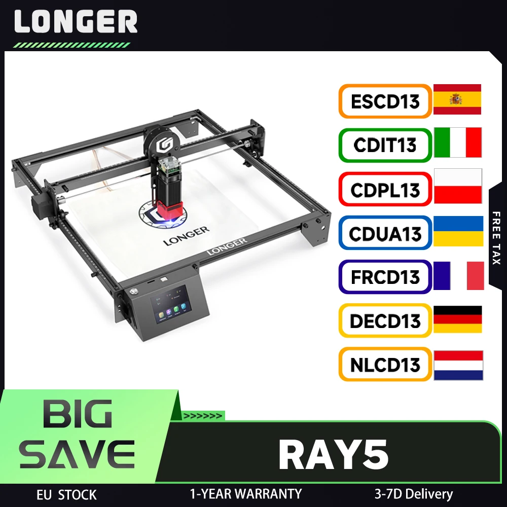 Graveur laser LONGER RAY5, jeu de puces 32 bits, connexion WIFI, avec écran tactile et sculpture hors ligne, laser ultrafin et puissant