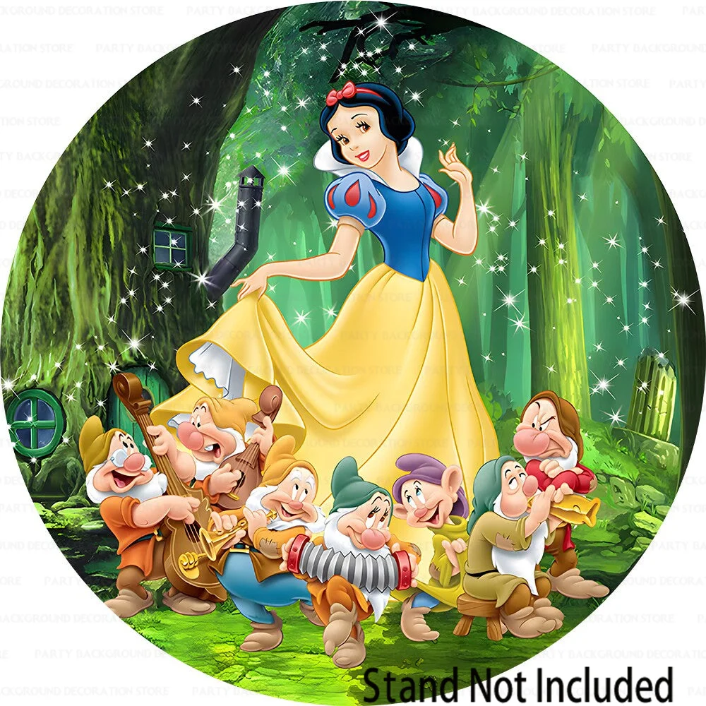 

Snow White And 7 Dwarfs Round Backdrop Disney Princess Girls Castle Birthday Party Decoration Photography Backgrounds Banner