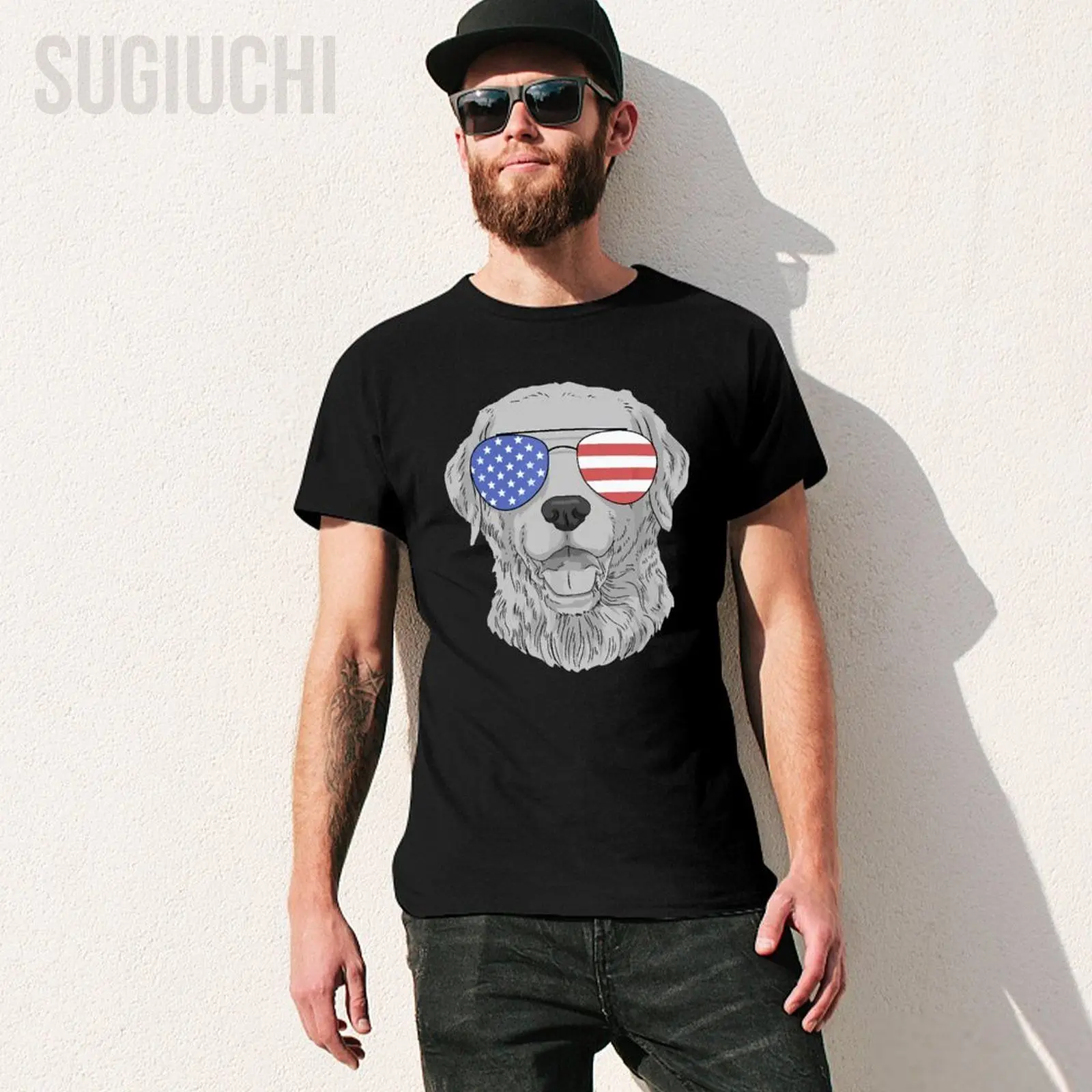 Men Labrador Retriever Dogs LAB American Flag Sunglasses Tshirt Tees O-neck T Shirts Women Boys 100% Cotton Short T-Shirt Unisex