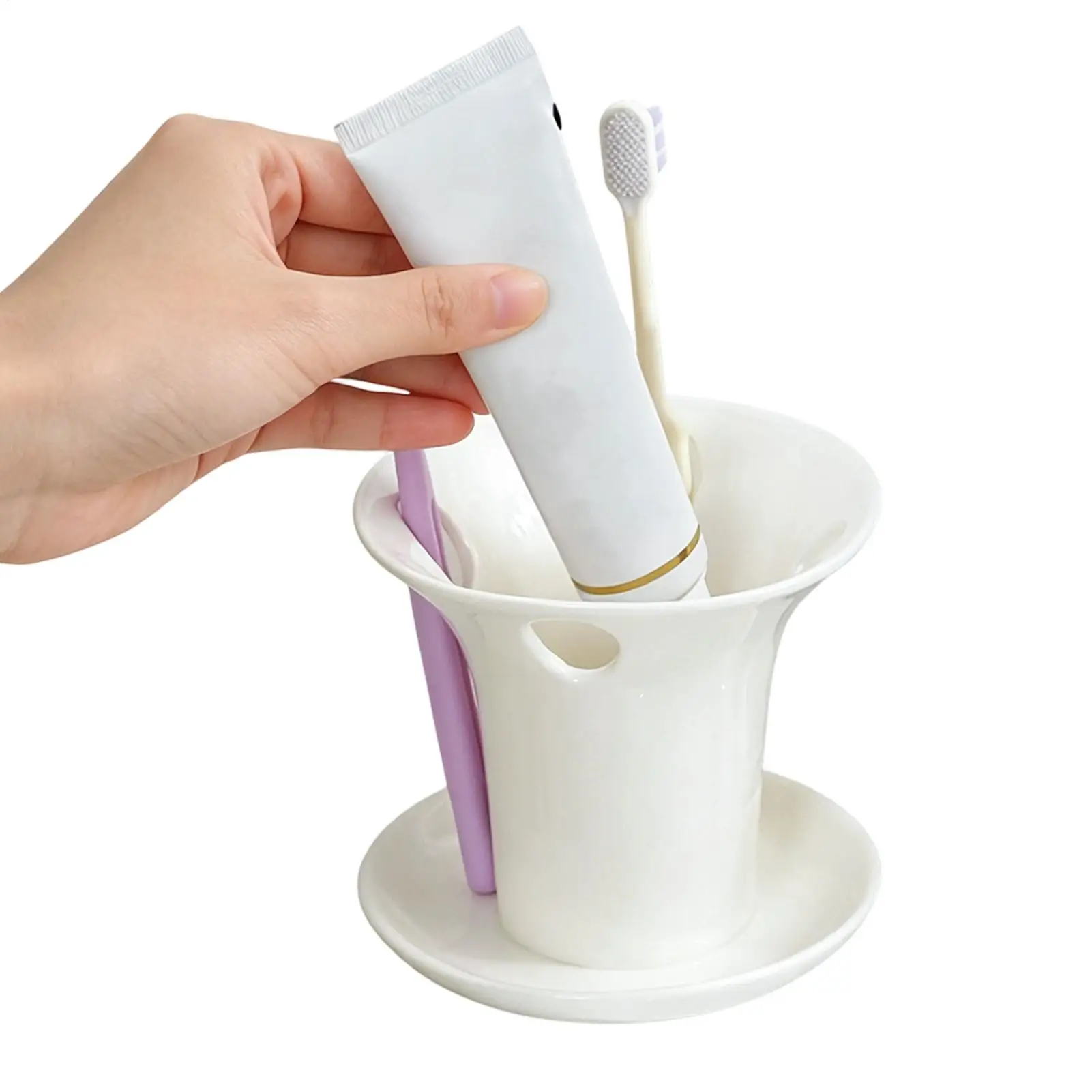 

Toothbrush Holder Stand For Bathroom Multi-Purpose Stable Ceramic With Slots Toothbrush Organizer Stand For Comb Razor
