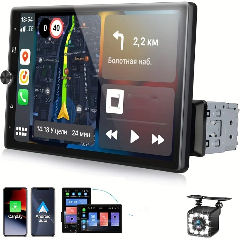 Carplayer Android Auto Single Din Auto Stereo, 10.4 "Rotatabletouch Scherm 1 Din Bltooth Mp5 Speler Fm Radio Ontvanger Met Tf/Usb