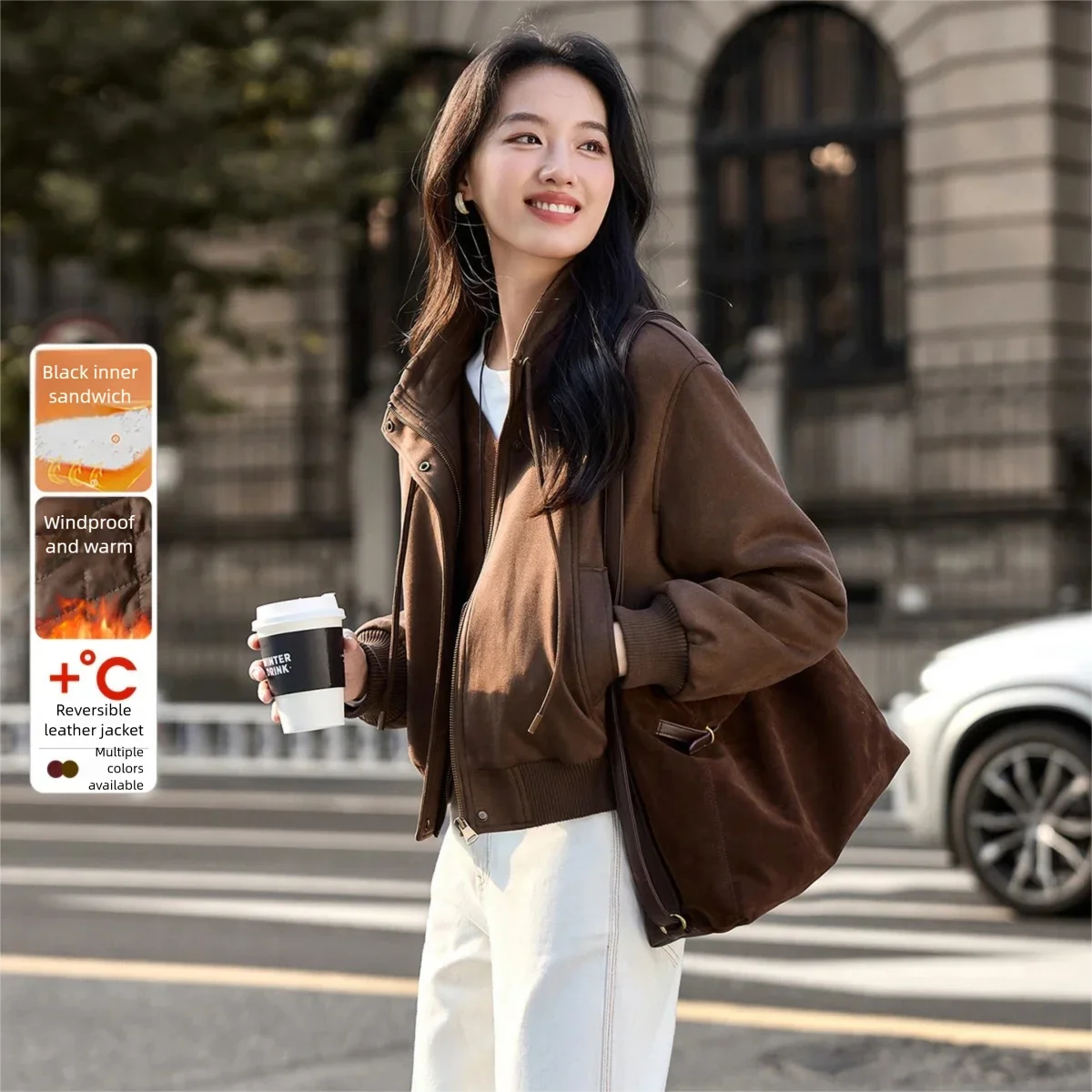 

SENTUBILA Woman Winter Coats 2025 Lapel Drawstring Stand Collar Brown Jacket Loose Fit Long Sleeve Women Clothing W54WB3844