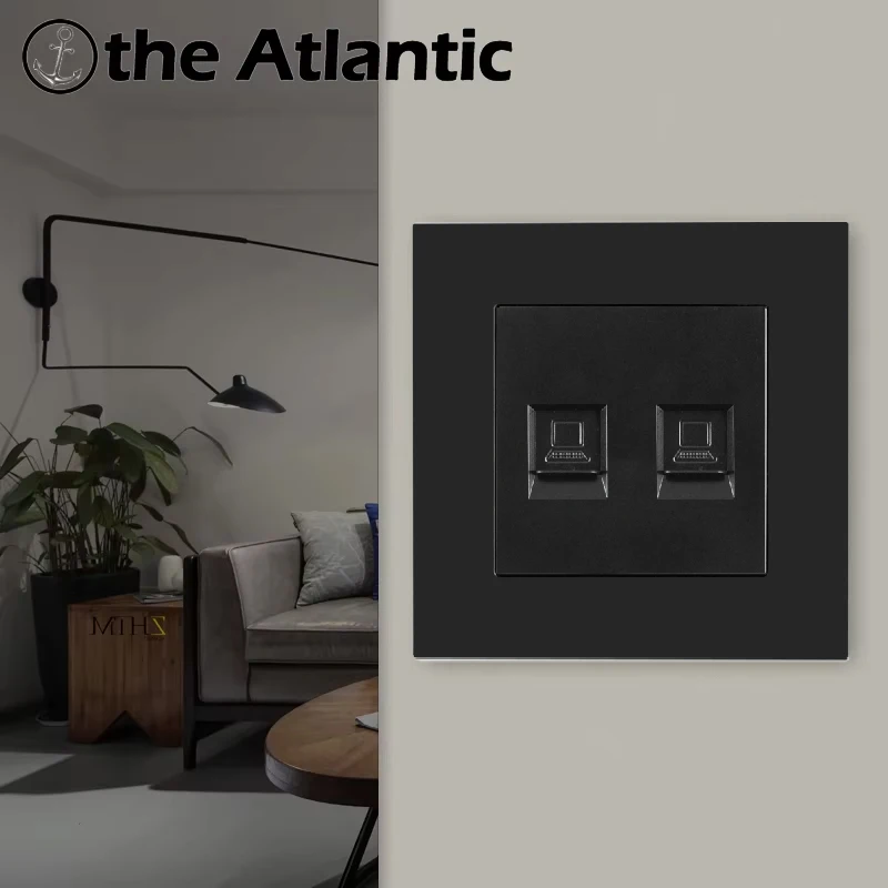 Wall Socket RJ45 Cat5e Cat3 Network Socket Internet Socket TV Satellite Telephone Interface Computer Socket Black Plastic Panel