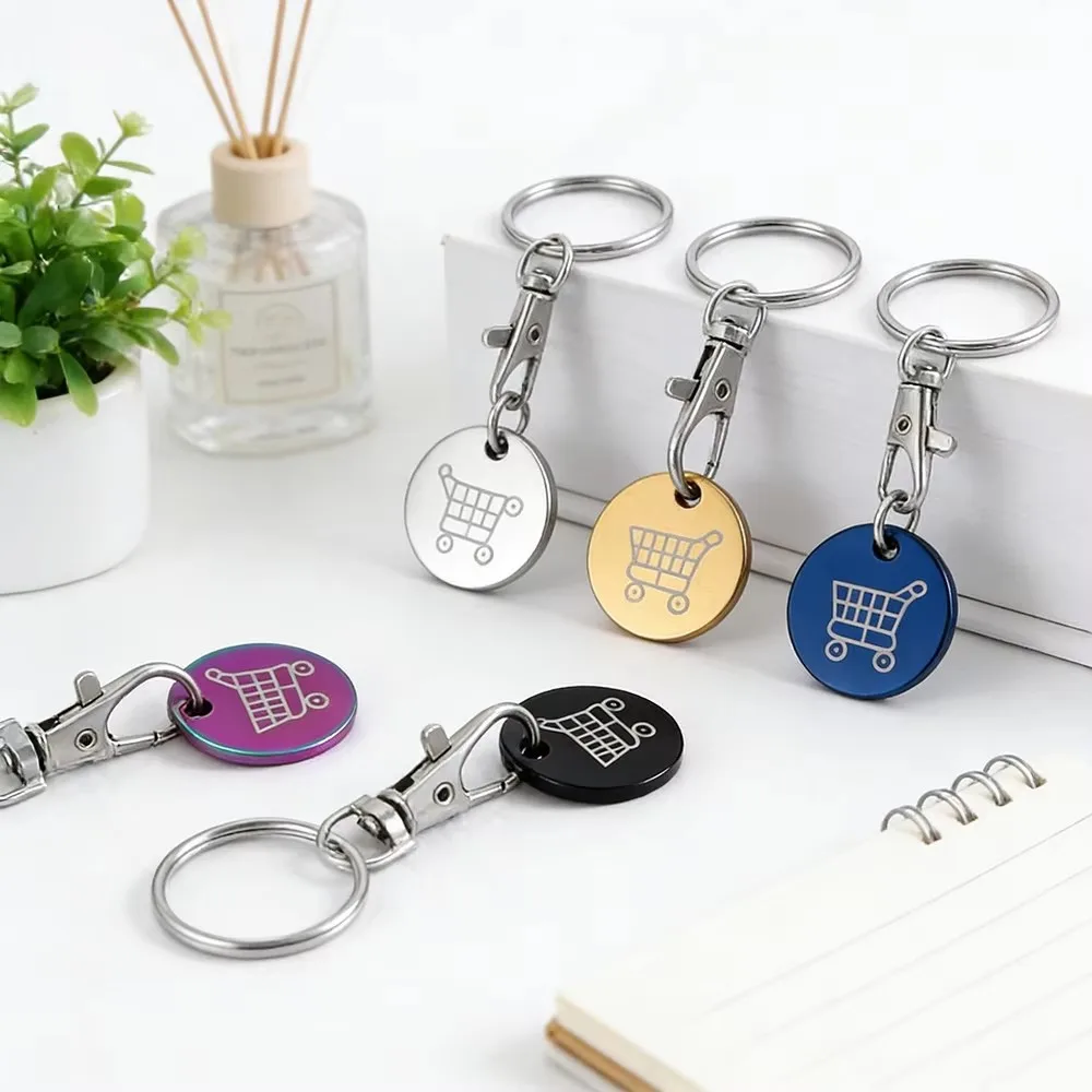 Shopping Cart Token Keychain Metal Ring Small Gofts Ornament Stainless Steel Trolley Tokens Coin Pendant