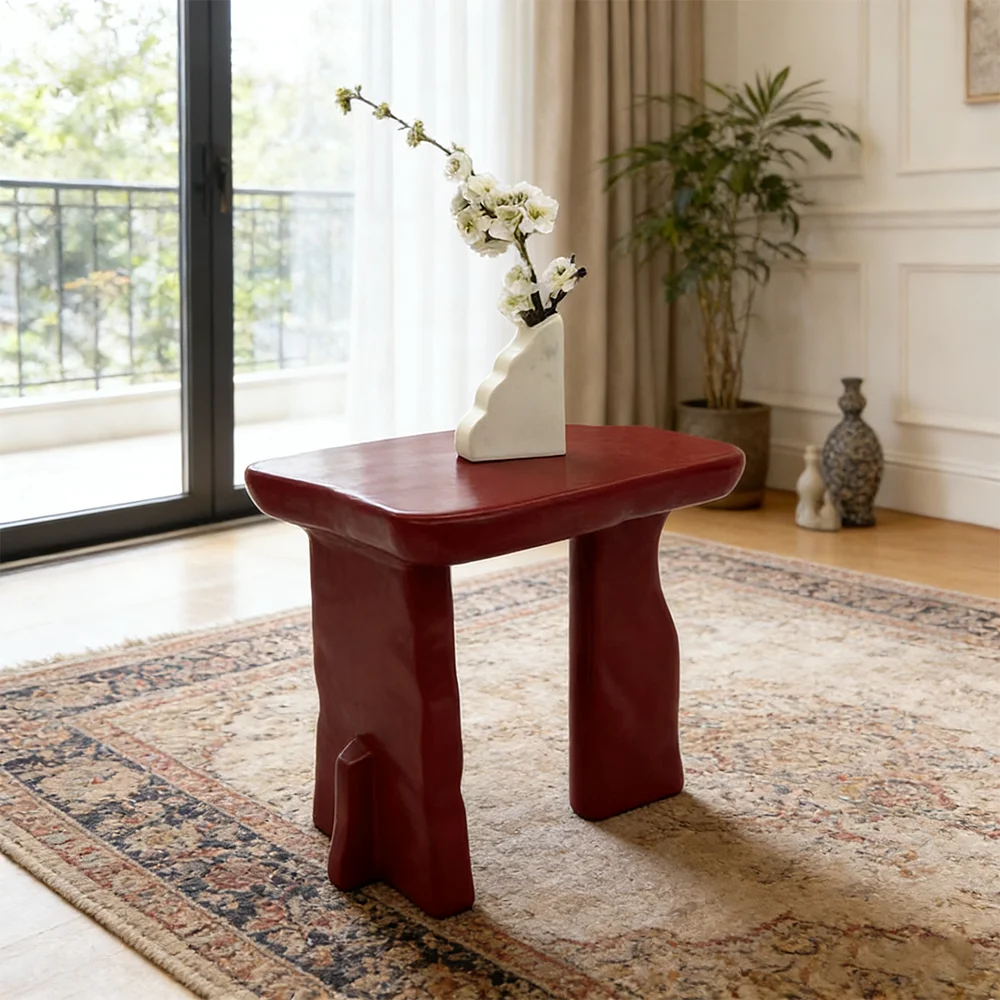 

loFiberglass Red Coffee Table Nordic Wabi Sabi Side Desk Minimalist Organic Shape Living Room Art Decor Furniture Stool&