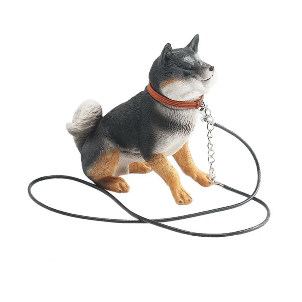 Dog Figurine with Rope Simulation Dog Figurine with Chain Rope Miniature Sitting Dog Statue Sculpture Educational Toy for Lovers