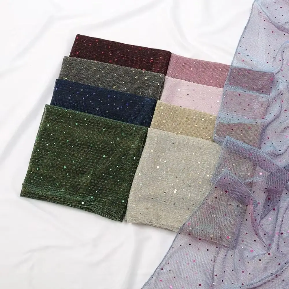 Elegant Shining Sequins Shawl Breathable Lightweight Silk Scarf Long Solid Color Head Wrap Outdoor