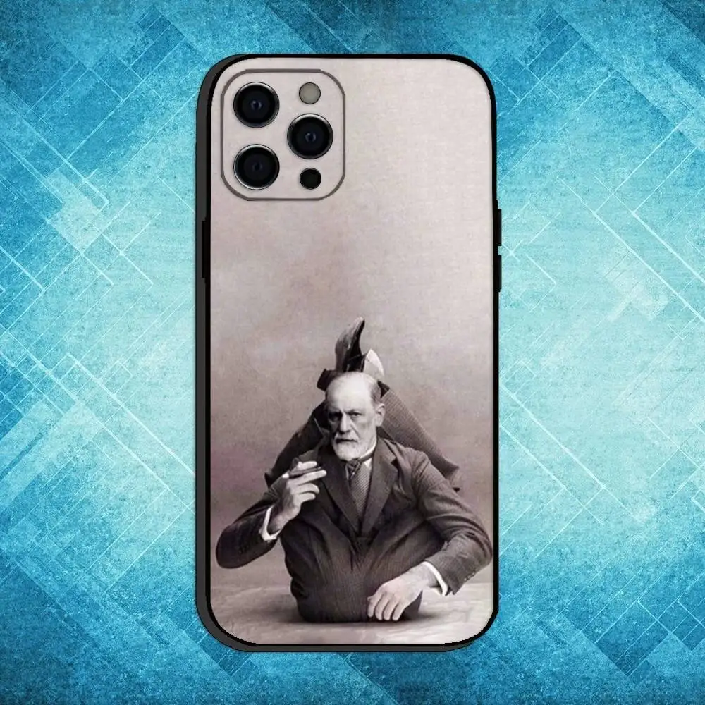 حافظة هاتف Sigmund Freud للتحليل النفسي لهاتف iPhone17,16,15,14,13,12,11 Plus، Pro Max غطاء أسود ناعم