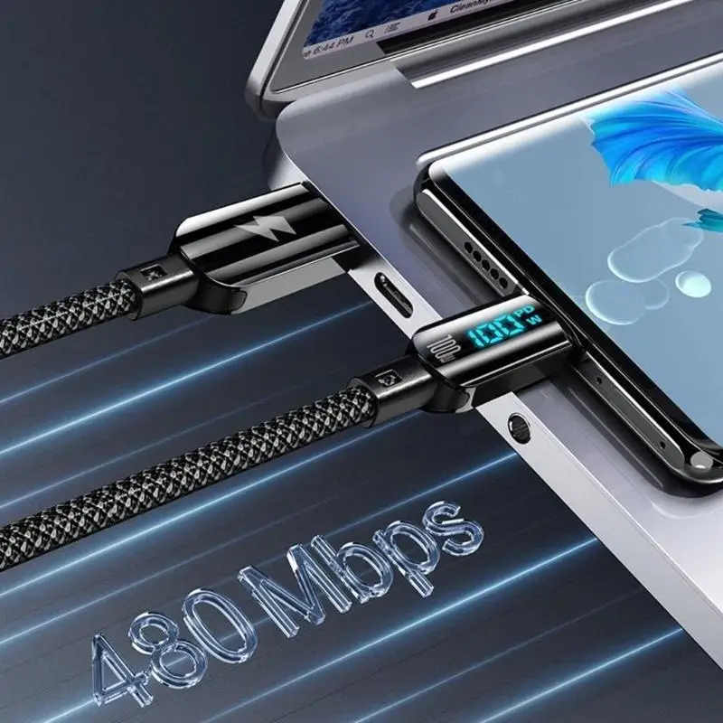 100W Type C Male to Type C Male Fast Charging Cable 480Mbps Transfer Speed Flexible Braided Cord for Phone Cameras