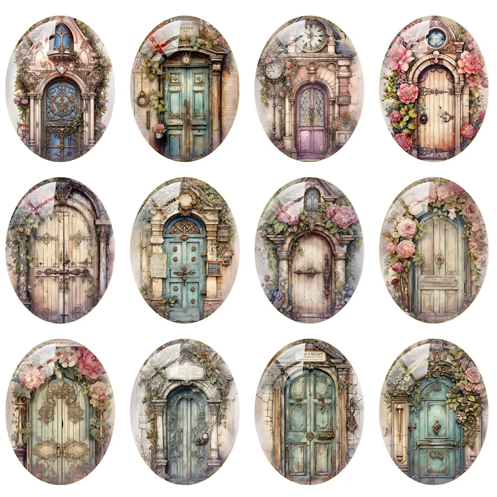 

10pcs/lot Retro Flower Gate Door Oval Photo Glass Cabochon Flatback Demo Flat Back Cameo For Diy Jewelry Making Supplies