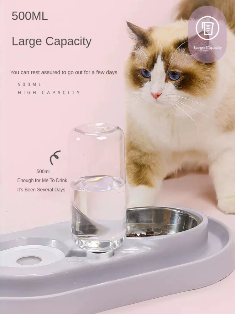 Pet Supplies New Pet Water Feeder Automatic Refill Double Bowl Pet Stainless Steel Dog Bowl No Wet Mouth Anti-Splash