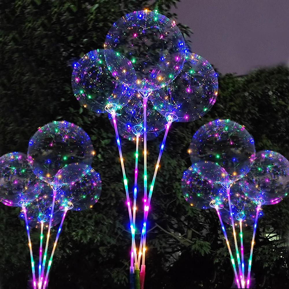 1/30pcs Bobo Balloon Colorful LED Handle Light 3 Levels Flashing 20inch Bubble Balloon 70cm Stick Birthday Party Decoration