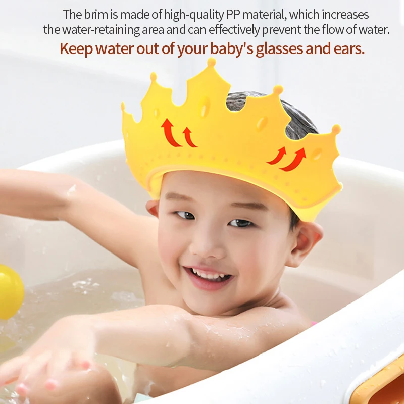 Children Shampoo Cap Crown Baby Shower Cap Adjustable Size Cartoon Bath Visor Infant Hair Shield Ear Protection Waterproof