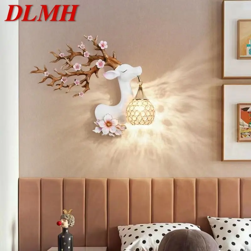 DLMH Contemporary Deer Wall Light LED Creative Plum Blossom Decor Resin Sconce Lamp for Home Living Room Bedroom Corridor