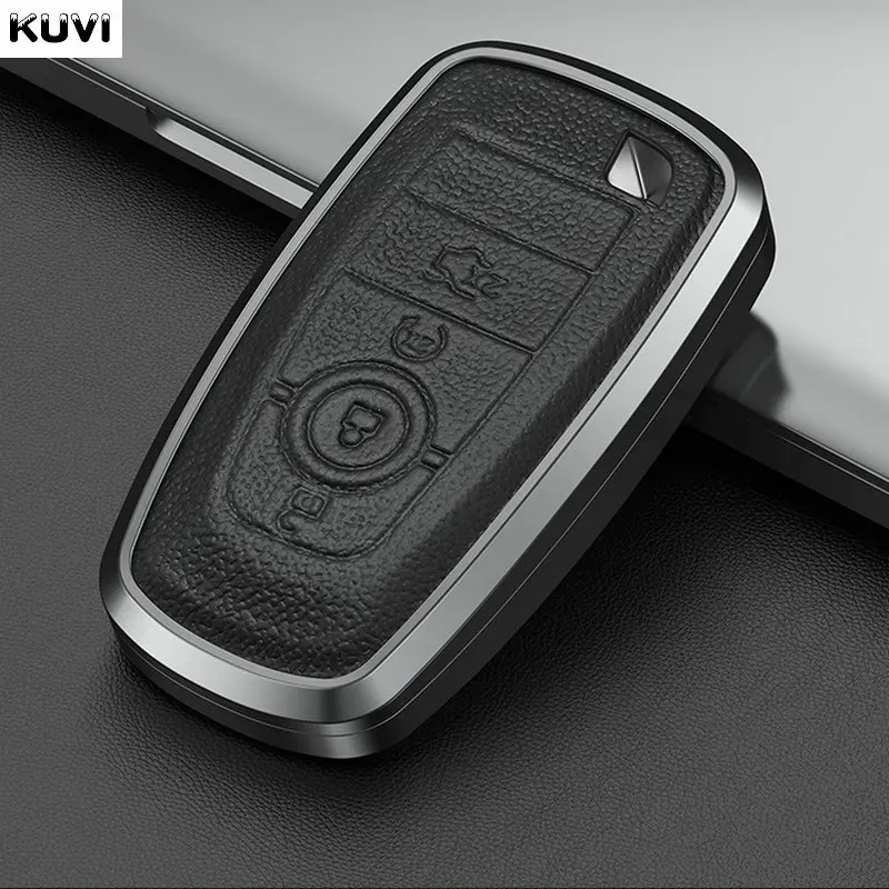 Skórzane etui na kluczyk zdalnego sterowania do Ford Edge Fusion Mustang Explorer F150 F250 F350 Ecosport Protector Keyless