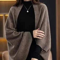 Women Casual Knit Shawl Solid Color Batwing Sleeves Cardigan Soft Warm for Fall/Winter