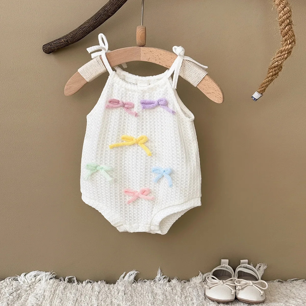Summer Baby Clothing Infant Knit Bodysuit Girls Halter Strap Waffle Knit Onesies Newborn Toddler Cute Outfits for 0-12M