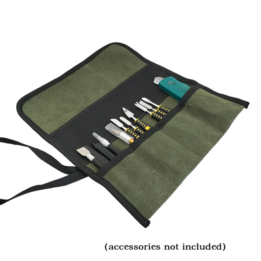 Multiple Pockets Multi-Purpose Roll Up Tool Bag Wrench Pouch Hanging Tool 33x27cm Portable Oxford Cloth Storage Bag Random Color