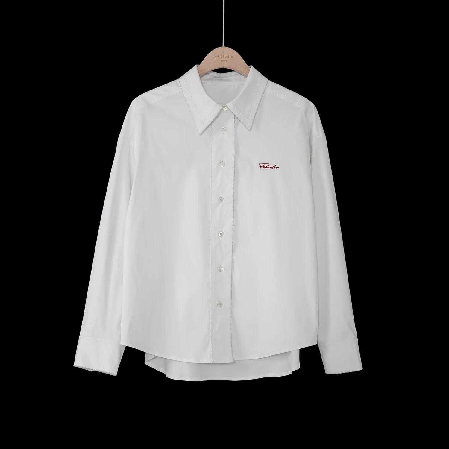 

Ferrara Women's Embroidered irt Casual Contrast Color Long Sve White Spring Summer New Design Loose Fit Korean Sle