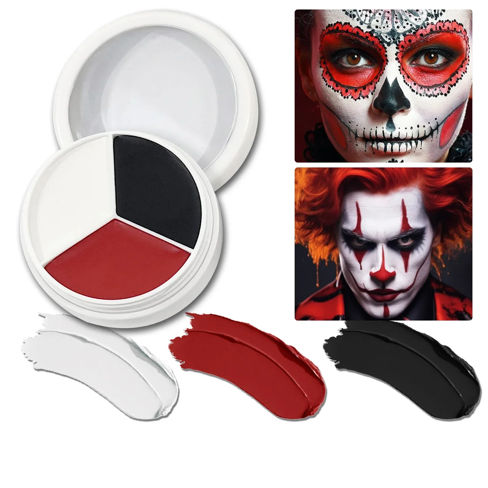 Halloween Makeup Palette Face Body Paint Makeup Wheel White Black Red Waterproof Zombie Skeleton Cosplay Makeup Face Painting