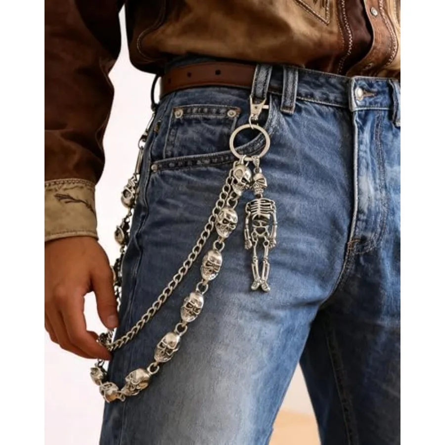 Pants Jean Chain Belt: Heavy Wallet Pocket Chain, Cool Streetwear Goth Punk Grunge Skeleton emo Rockstar Pirate Accessories - S view 6