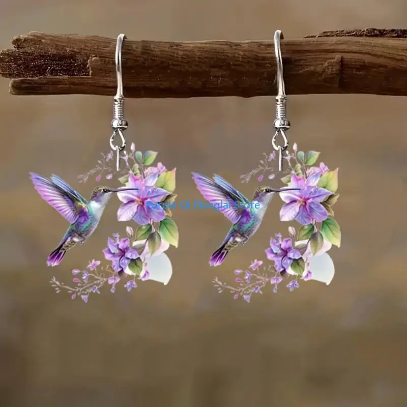 L21E Flower Bird Earrings Acrylic Materials Comfortable Fashion Accessory