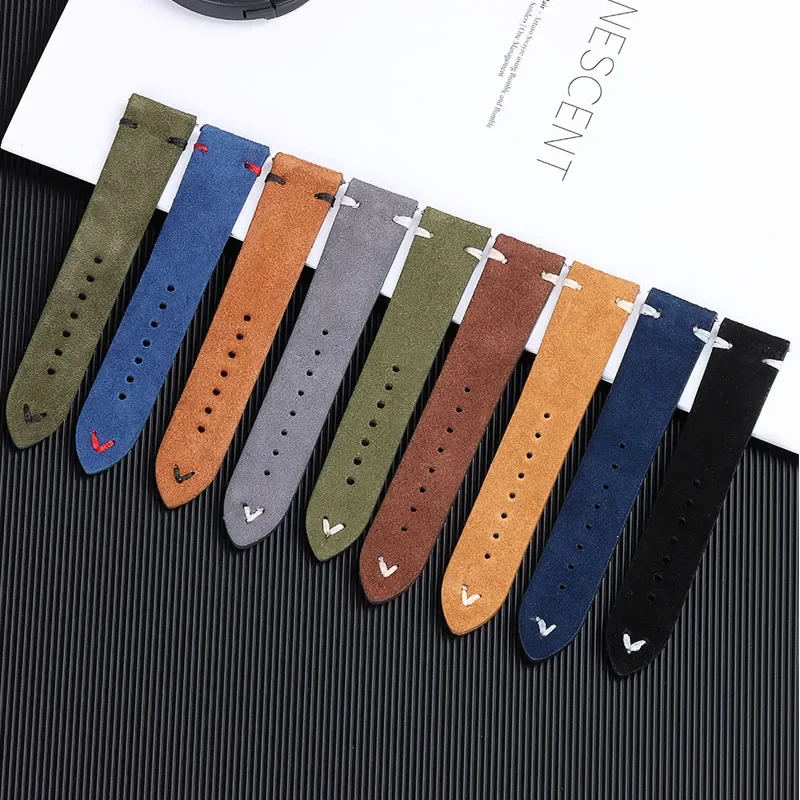 High Quality Genuine Leather Watch Strap Quick Release Wrist Band Vintage Soft Belt Suede Stitching Watch Band 18mm 20mm 22mm