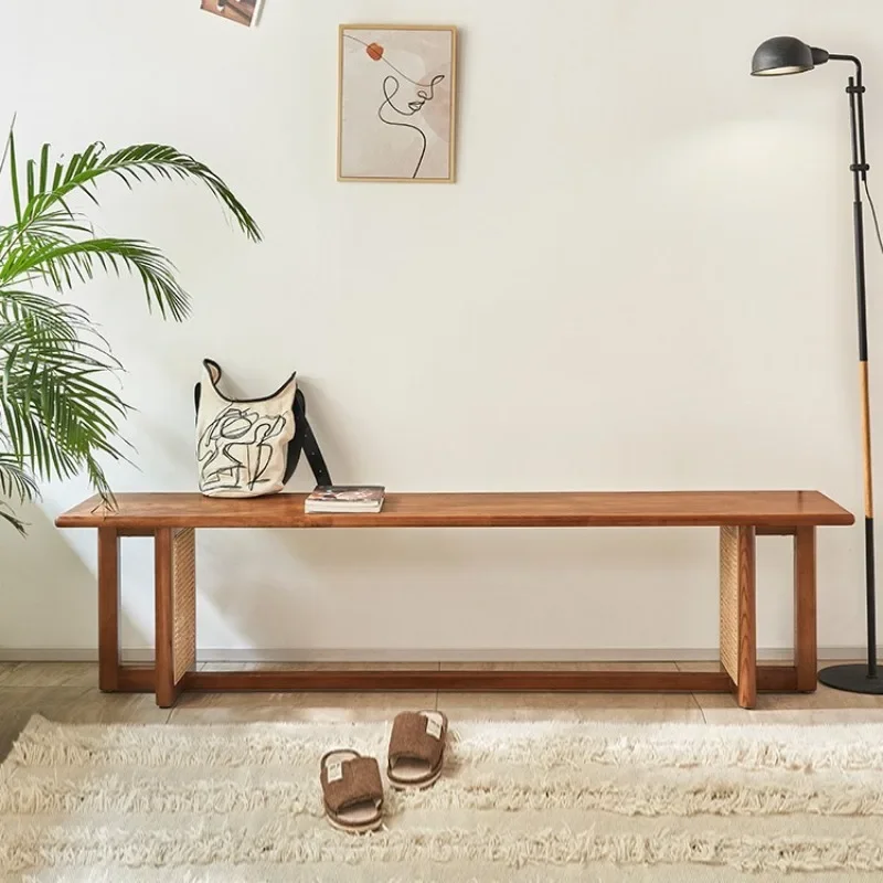 Ash solid wood bench, retro old TV cabinet, log bench, natural side, shoe change, stool, rest stool
