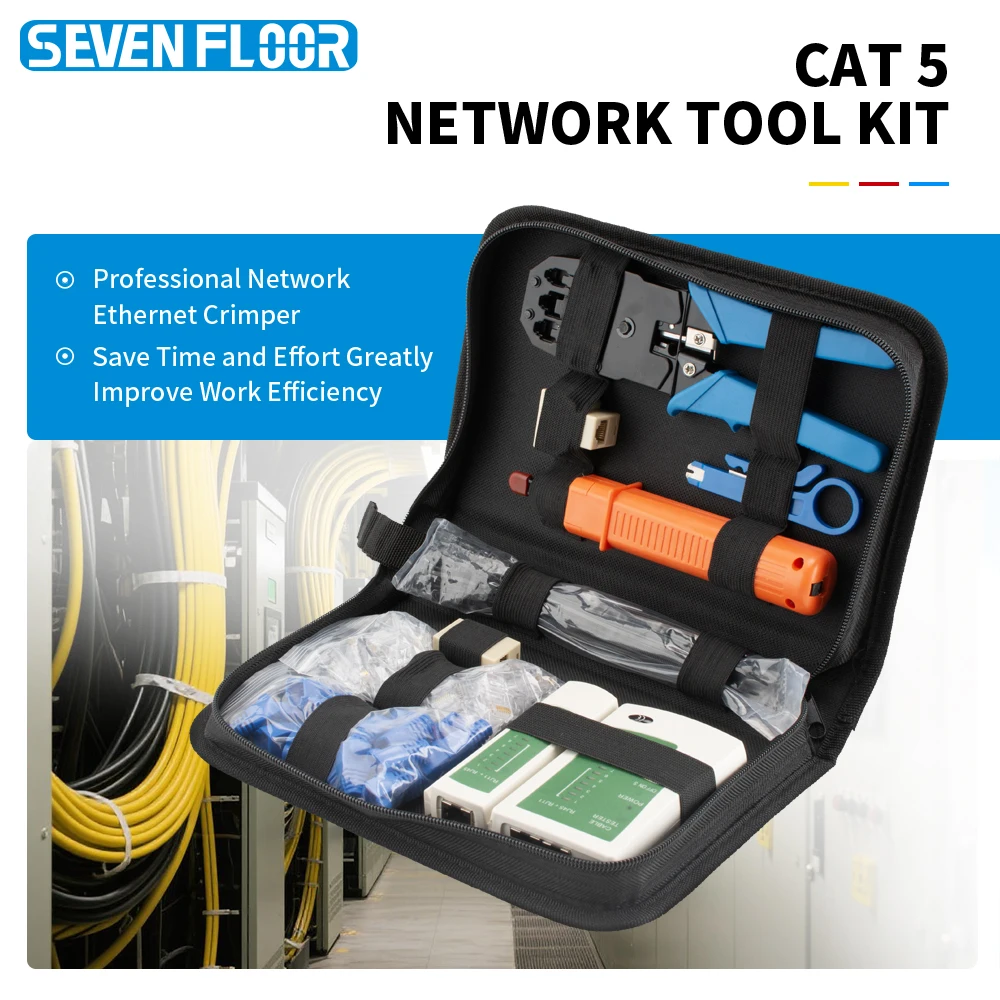 CAT5/CAT5E/CAT6 Network Tool Set 8P/6P/4P Crimper,RJ45/RJ11 LAN Tester,110/88 Punch Down Tool,Cable Ties,Connectors Plugs,Boots