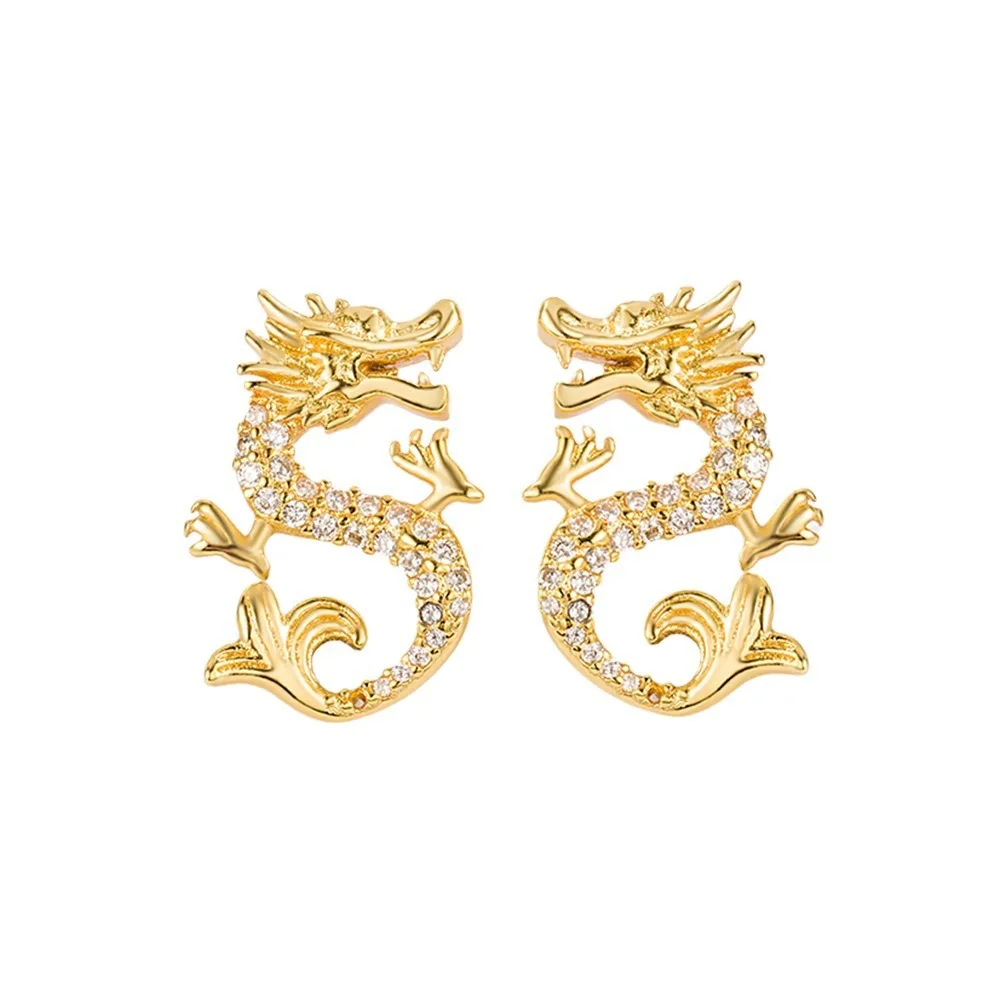 925 Sterling Silver Crystal Dragon Stud Earrings For Women Luxury Designer Jewelry Best Selling Offers Party Gift