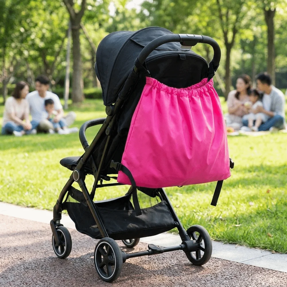 Oxford Fabric Stroller Hanging Bag Multifunctional Large Capacity Stroller Storage Organizer Universal Solid Color