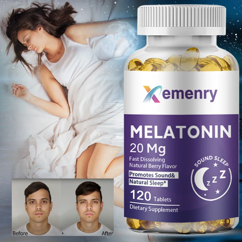 Xemenry Melatonin Softgels Natural Berry Flavor Non-GMO, Gluten Free Helps You Fall Asleep Faster for Longer Deep Sleep