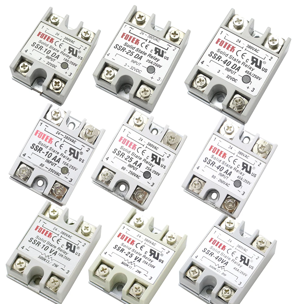 SSR-10 25 40 50 60 75 80 100DA DC Control AC SSR White Shell Single Phase Solid State Relay Without Plastic SSR-25DA SSR-40DA