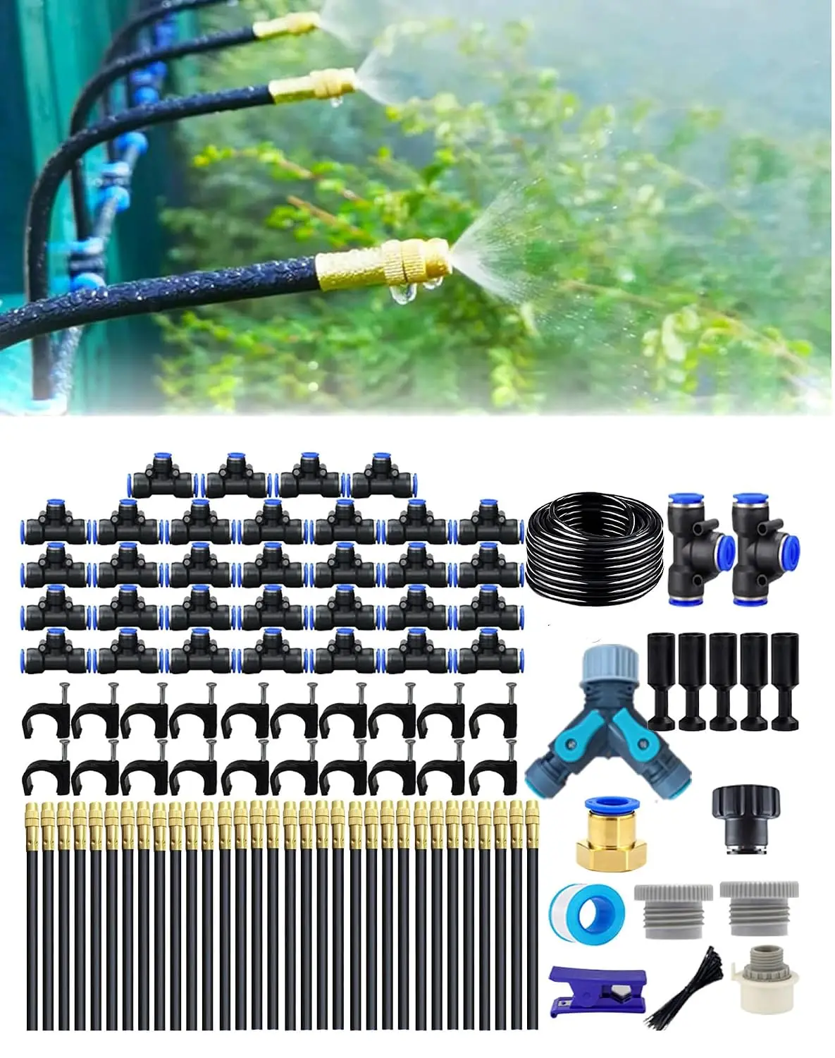 Drip Irrigation Kit, 165FT Garden Watering System with 360° Copper Nozzles, Quick Connector, Automatic Watering for Lawn & Courtyard