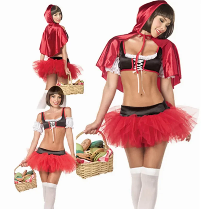 

New Arrival Sexy Adult Little Red Riding Hood Costume Halloween Cosplay Fancy Dress Christmas Princess Mini Dress Clubwear