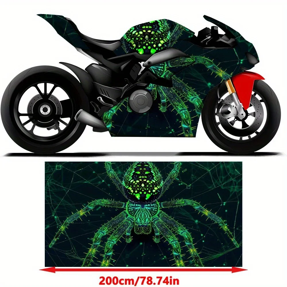Fantasy Fluorescent Spider Print Motorcycle Full Wrap Stickers Decorative Motorcycle Race Color Change Decal Film Protect Waterp