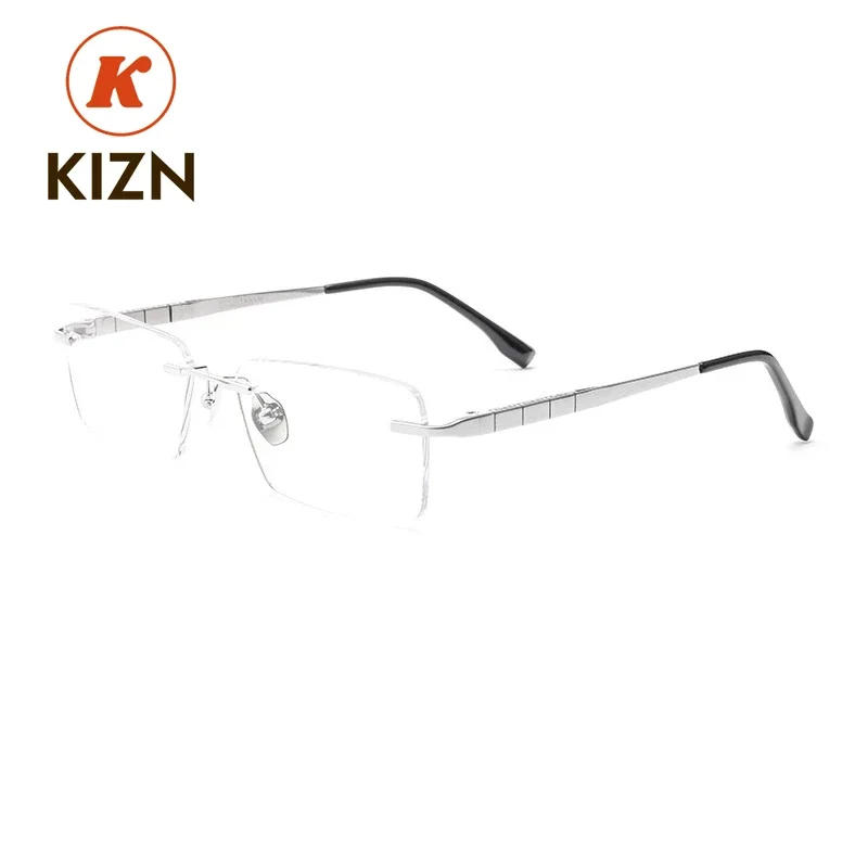 نظارات KIZN بدون إطار خفيفة للغاية للأعمال مربعة جديدة، نظارات طبية بدون إطار من التيتانيوم النقي